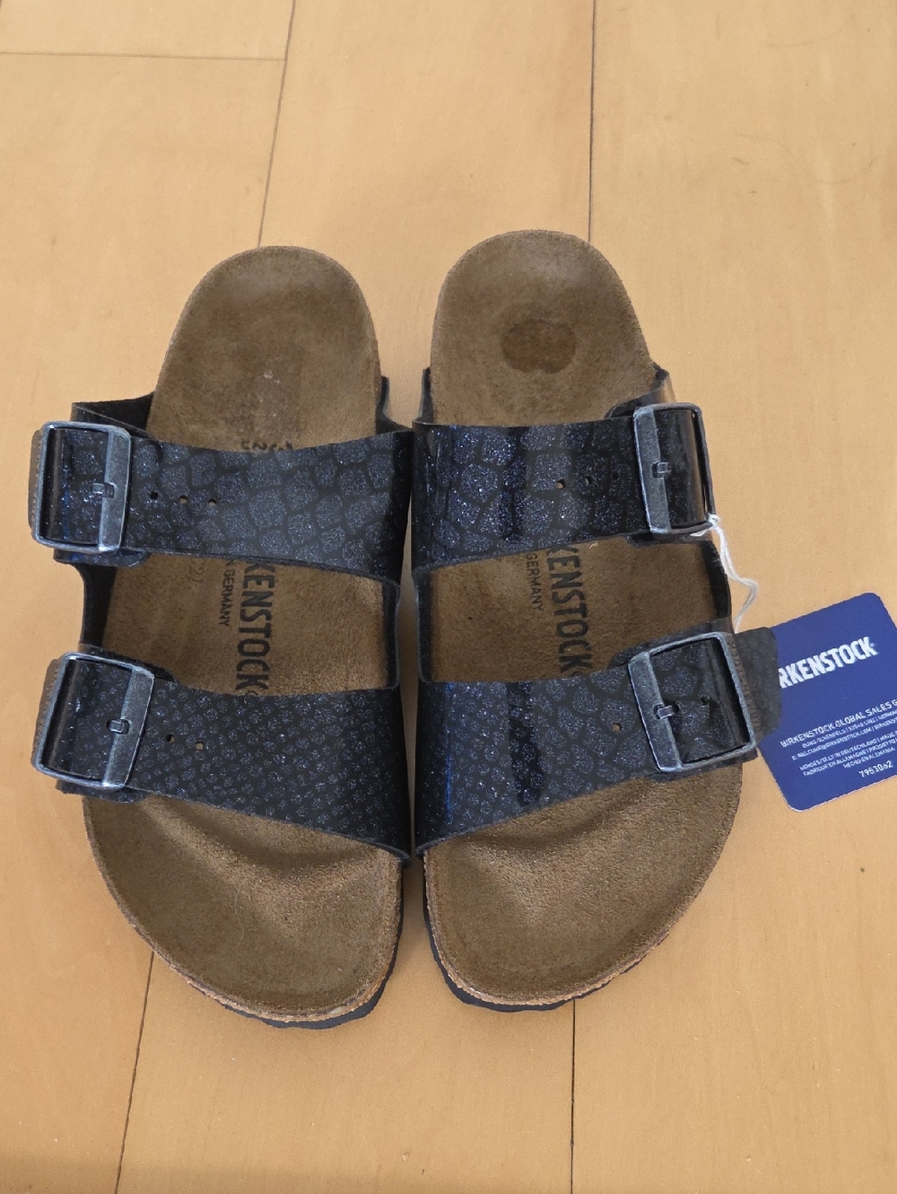 NWT Birkenstock Arizona Two-Strap Sandals - Black Sparkle